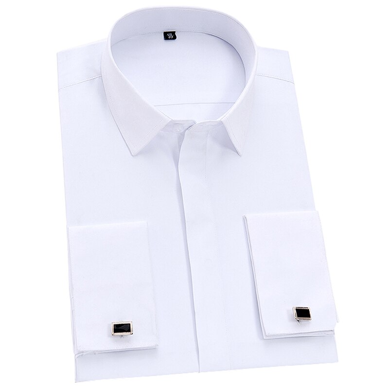 Männer Klassische Französisch Manschette Kleid Hemd Abgedeckt Knopfleiste Langarm Rauchen Männlichen Hemden mit Manschettenknöpfe Keine Tasche Büro Arbeiten weiß