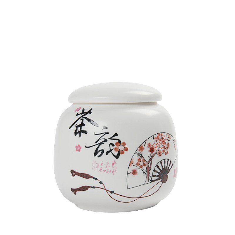 Porcelain Tea Storage Container Dried Fruit Storage Tank Chinese Ceramic Tea Box Lid Kitchen Teaware Mini Printed Food Container