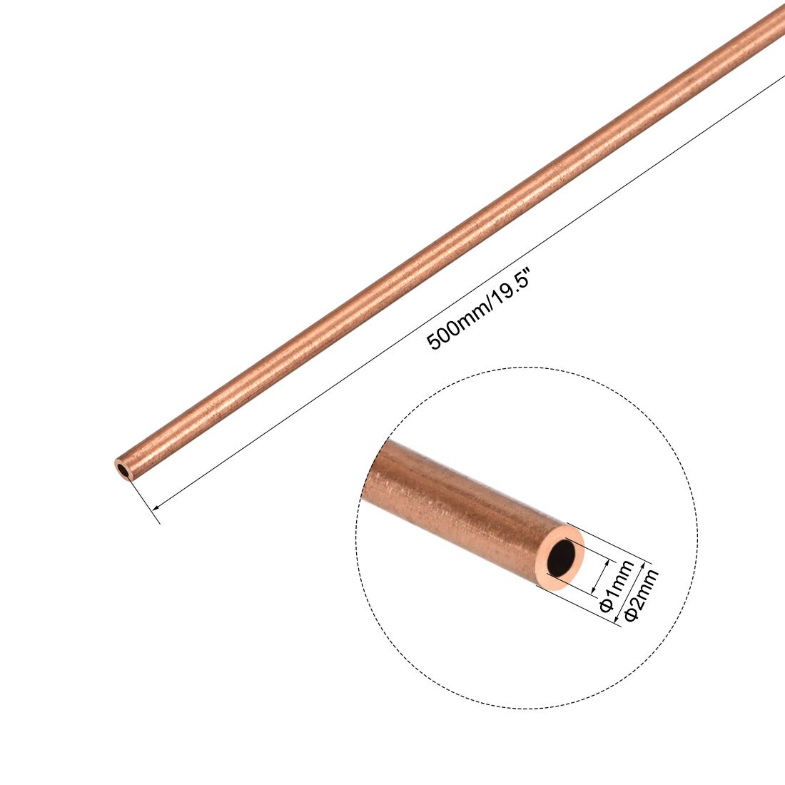 uxcell 1pcs Copper Round Tube Pipe 2mm Outside Diameter X 1mm Inside Diameter 500mm Long Seamless Round Tube Durable