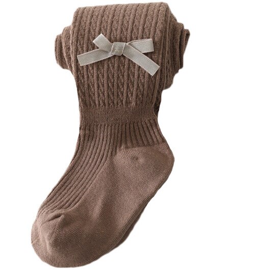 Medias de algodón de punto para niñas, leotardos sólidos a rayas, de 0 a 4T, para primavera y otoño: Castaño / S for 0-1T