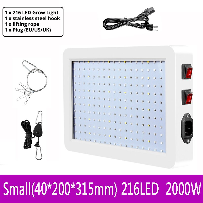 Luz led para plantas, 216/312LED, 2000W/3000W, resistente al agua, espectro completo, luz para crecimiento de plantas y plántulas de invernadero: Small Size / UK