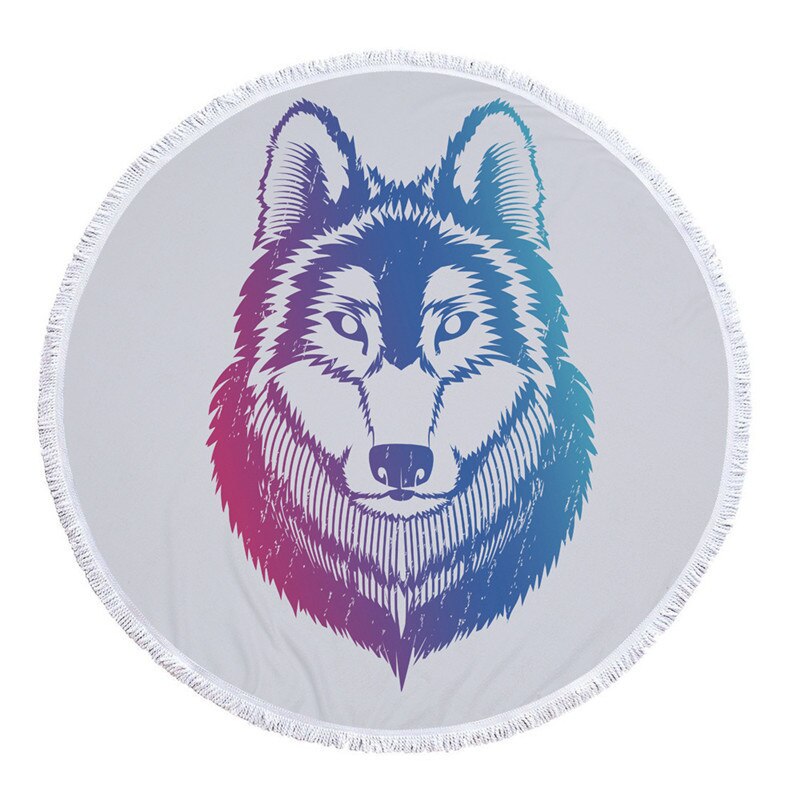 Mikrofiber strandhandduk med tofsar för vuxna barn yoga tofs vargfilt stor rund handduk tryckt gobeläng heminredning: 4