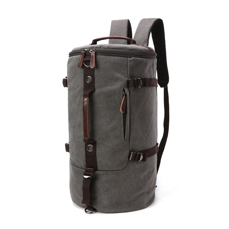 Sac à main cylindrique en toile de grande capacité, rétro à trois usages, voyage d&#39;affaires, sac à bagages diagonal: Gray