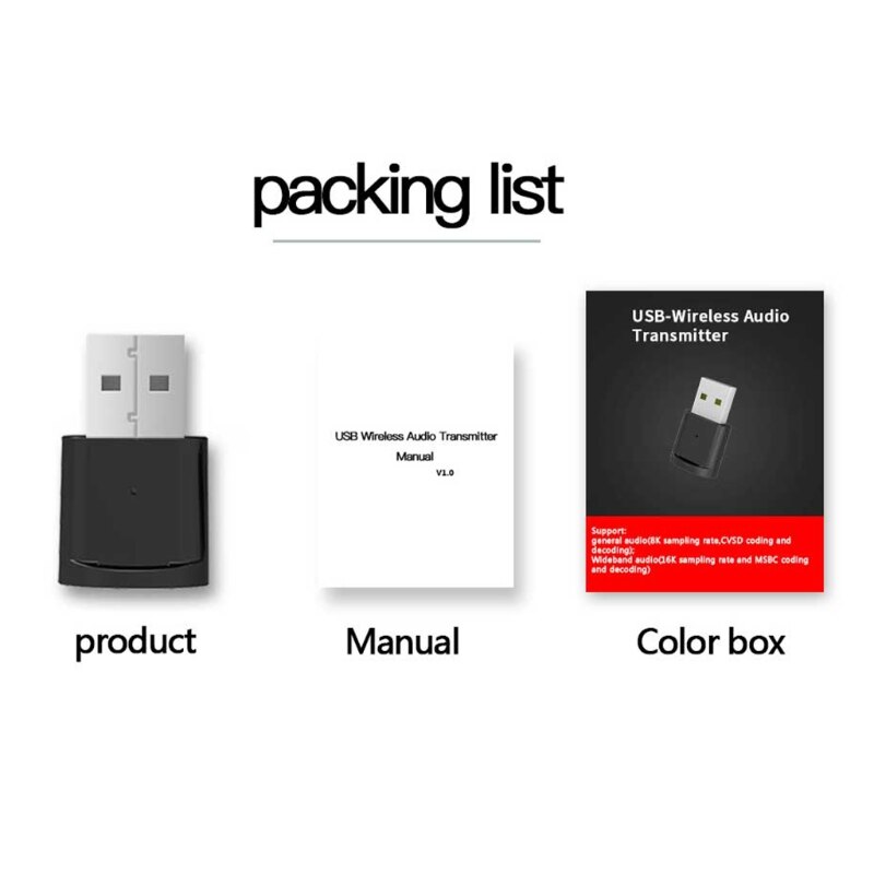 Bluetooth 5.0 Dongle Adapter aptX Low Latency Plug Play USB Audio Adapter for PC Computer Laptop Mac Linux Headset Speaker