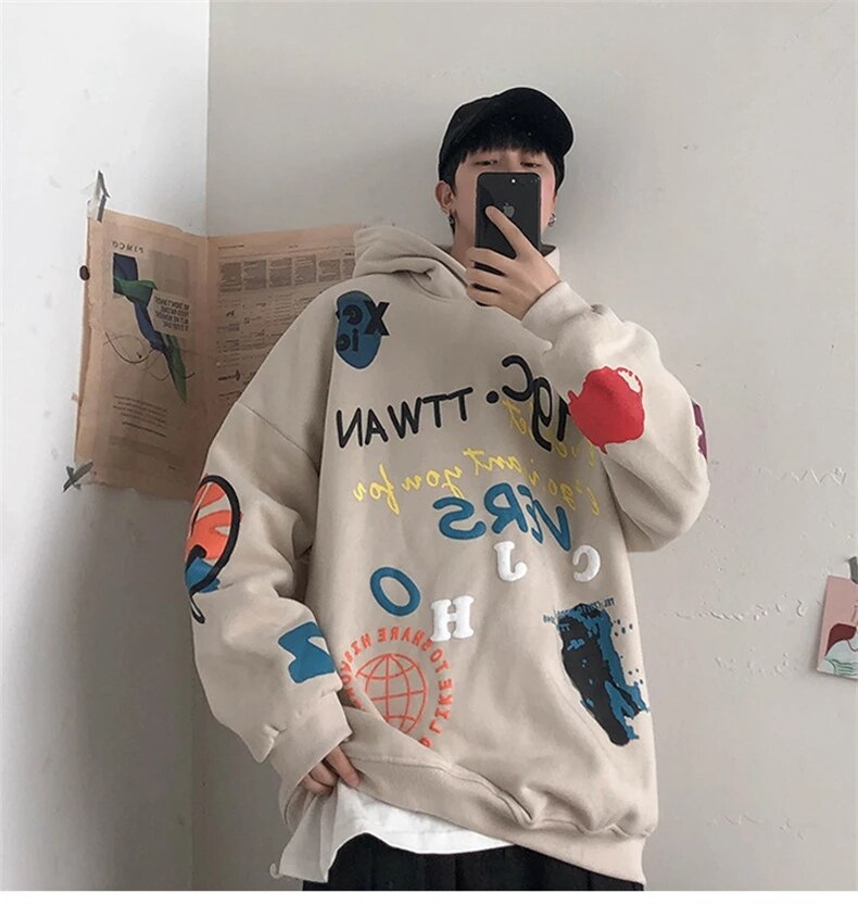 Ropa informal estilo Hip Hop para hombre, sudadera informal holgado de talla grande, sudadera con capucha con estampado de personalidad