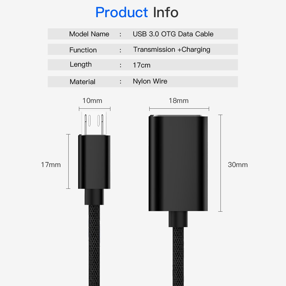 Micro Usb Otg Kabel Android Usb Male Naar Usb 3.0 Vrouwelijke Metalen Converter Voor Samsung Huawei U Disk Muis USB3.0 micro Usb Naar Otg