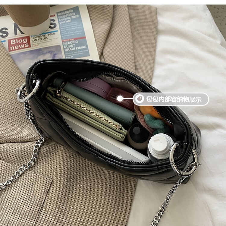 Soft PU Leather Women's Chain Shoulder Crossbody Bag Simple Ladies Small Square Messenger Bag Female Purse Handbags