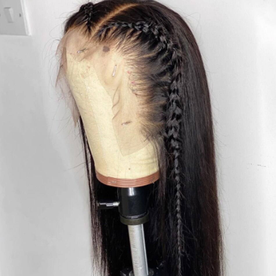 Azeviche Sliky 13*4 Parte Dianteira Do Laço Sintético Perucas de Cabelo Longo e Reto Peruca Estilo de Cabelo Do Bebê Para As Mulheres Negras Das Mulheres Resistente Ao Calor