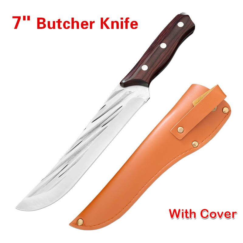 Handmade Forged Stainless Steel Kitchen Knife Boning Knife Cleaver Wood Handle Butcher Knife Fruit Vegetables Cutting Tool: D with cover