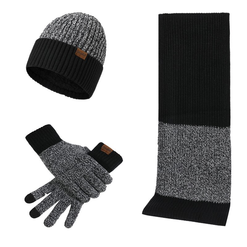 Écharpe épaisse en laine pour homme, chapeau , trois pièces, automne et hiver