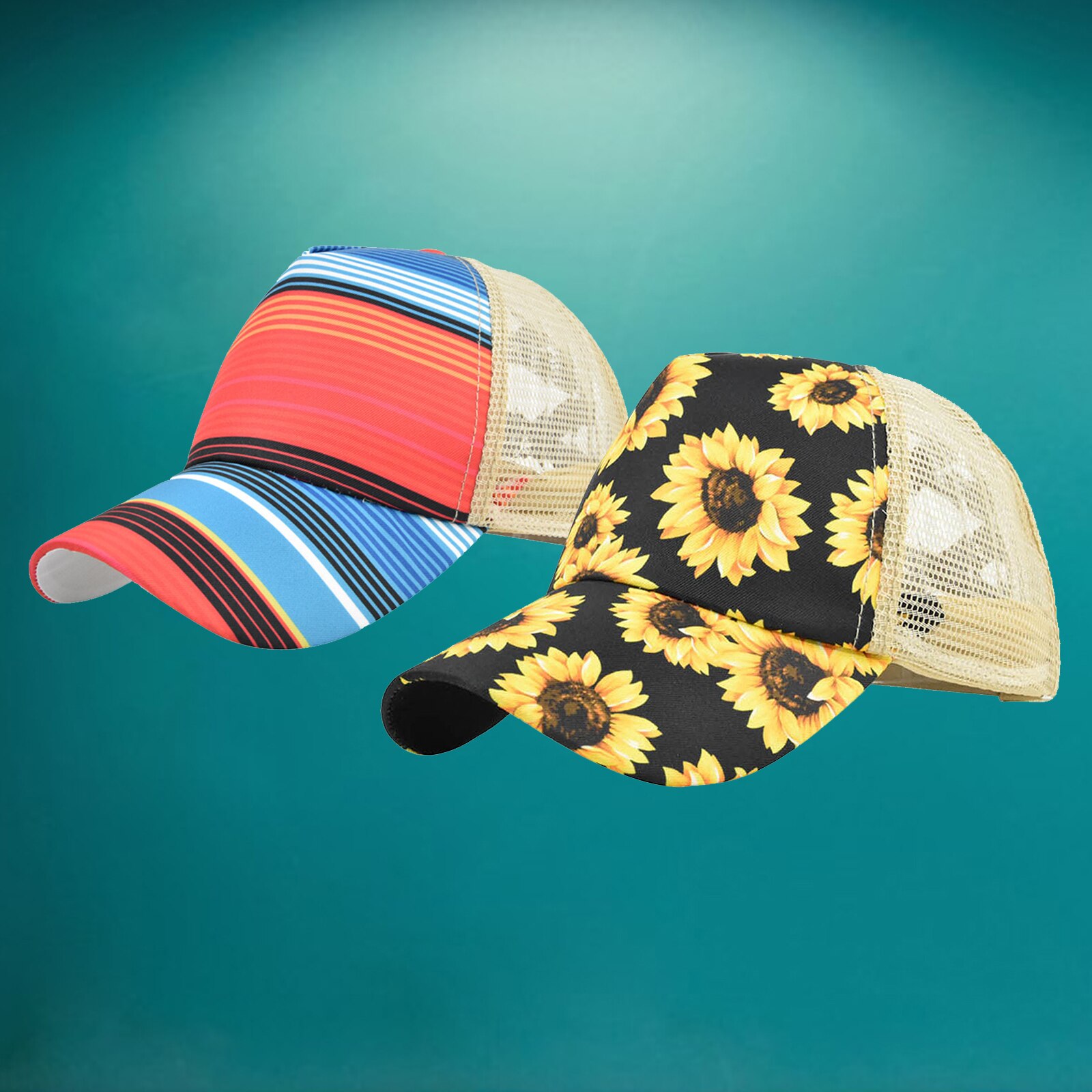 Gorro de cola de caballo entrecruzado para mujer, moño desordenado, coleta alta, malla ajustable, para el sol