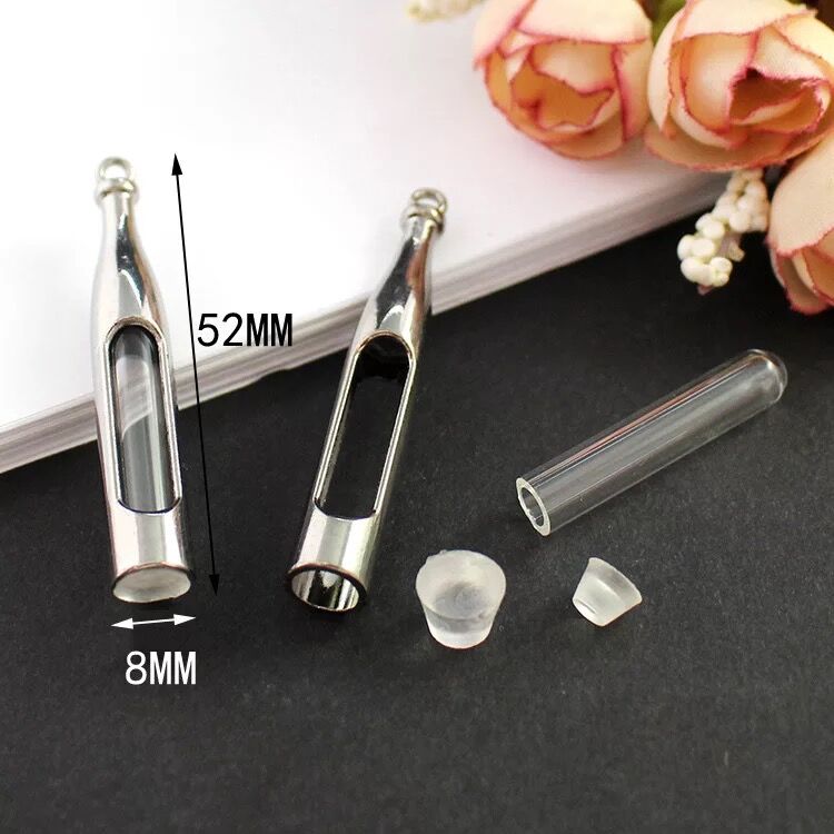 5 stücke Glas Fläschchen Anhänger Medaillon parfüm öl flasche Reize Kupfer Container wünschen Flasche Charme Name Auf Reis Kunst Schmuck: Nein8