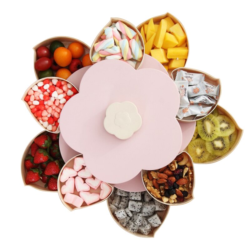 Caja giratoria en forma de pétalo para golosinas, bandeja para dulces, caja de almacenamiento para alimentos, cajas de almacenamiento para dulces, organizador de fruta para alimentos, cajas ecológicas