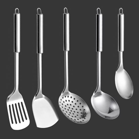 5Pcs Roestvrij Staal Kookgerei Lepel Schop Kookgerei Schop Vergiet Noodle Spaghetti Lepel Keuken Koken Gereedschap: set of 5