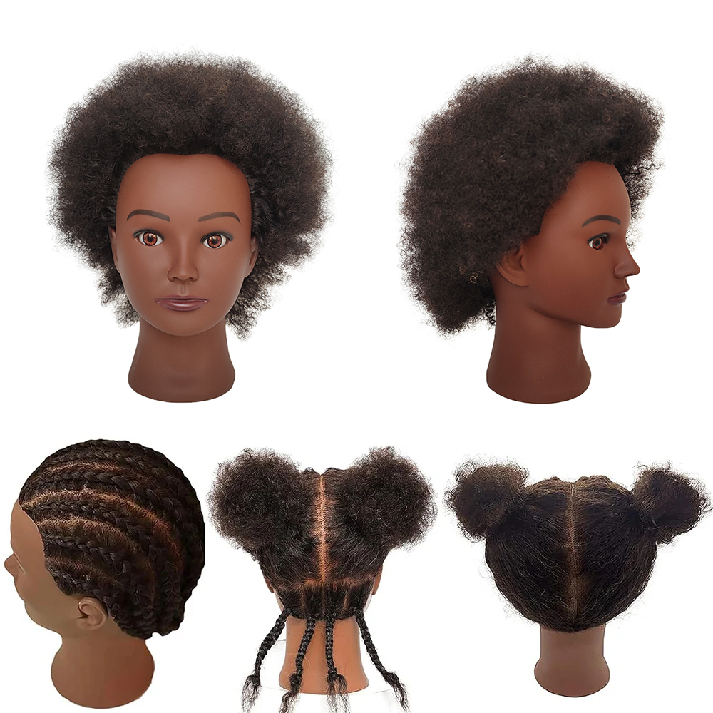 Afro Mannequin Head 6inches 100% Human Hair Traininghead Styling Head Braid Hair Dolls Head for Practicing Cornrows and Braids