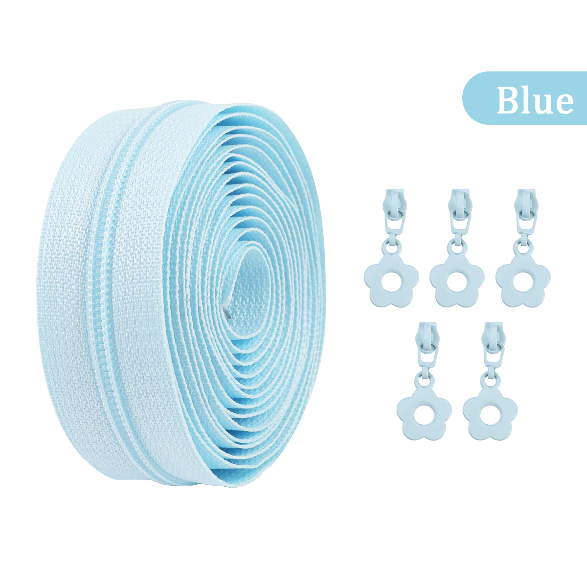 Kit de reparación de cremalleras de nailon de 2M, accesorios de ropa DIY, chaqueta para el hogar, bolsillo, costura, cremallera de repuesto con 5 cabezales de cremallera: Verde claro