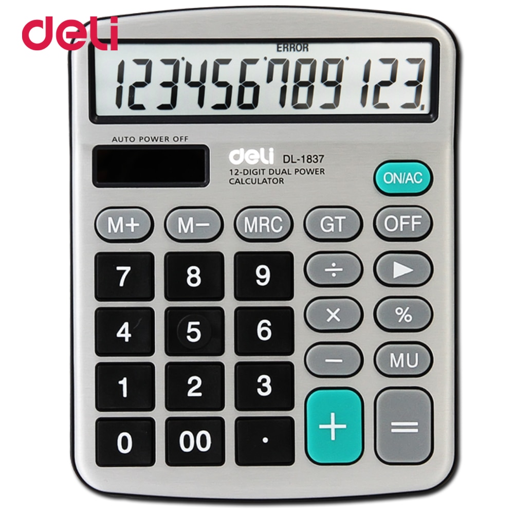 Deli 12 cijfers metalen paneel rekenmachine klassieke grote rekenmachine kantoor Zonne Dual Voeding Calculator chancery