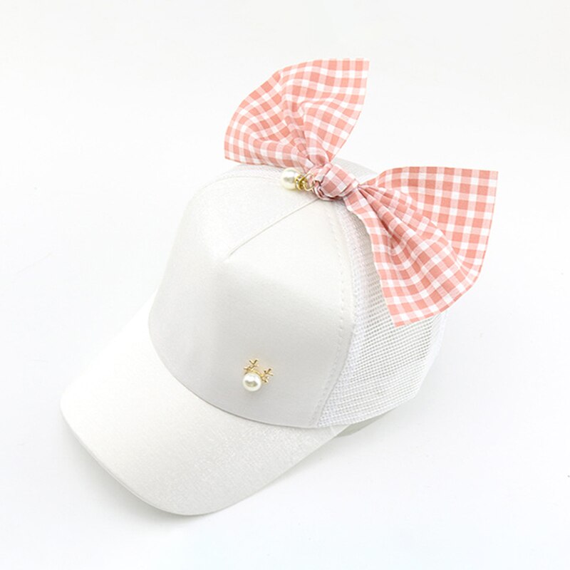 Zomer baby hoed lente meisjes hoeden kinderen baseball pet grote strik mesh zonneklep hiphop hoeden casual petten voor kinderen: Wit een