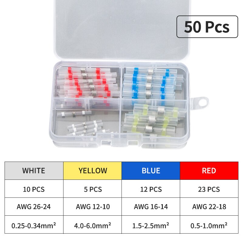 Solder Seal Wire Connectors- Heat Shrink Wire Connectors- Butt Connectors- ZOERAX Waterproof Solder Wire Connectors Kit: 50PCS