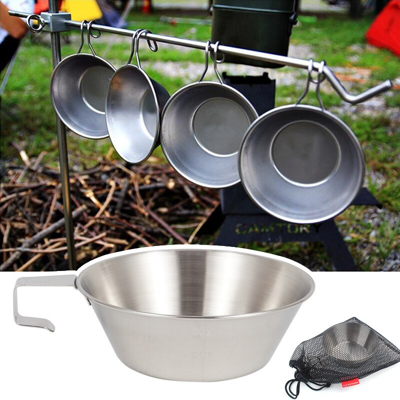 draussen Edelstahl Schüssel Camping Festen Griff Picknick Bergsteigen Wasser Tasse Reise Grill Tragbare Kochgeschirr Becher