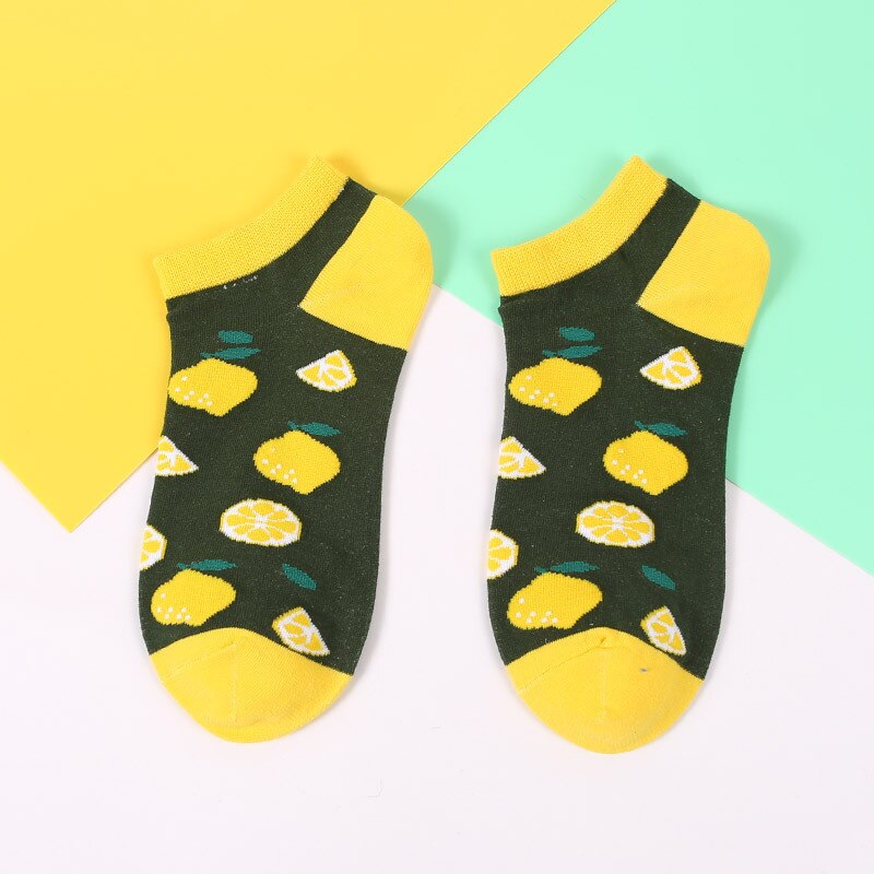 Söta strumpor kvinnor sommar tecknad tryckt bomull korta roliga strumpor män glada ankel unisex strumpor meias calcetines: Banan / 39-44 euro usa 7-9.5