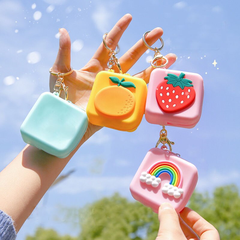 Cute Round Silicone Coin Wallet Bag Candy Color Zipper Small Women Girls Keychain Key Bag Mini Headset Bag Purse Kid