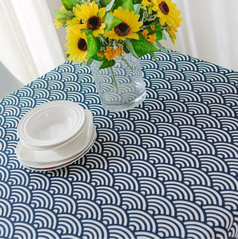 Mantel de algodón de estilo japonés con estampado geométrico azul oscuro, mantel de lino, cubierta de mesa, paño de salida, antependio