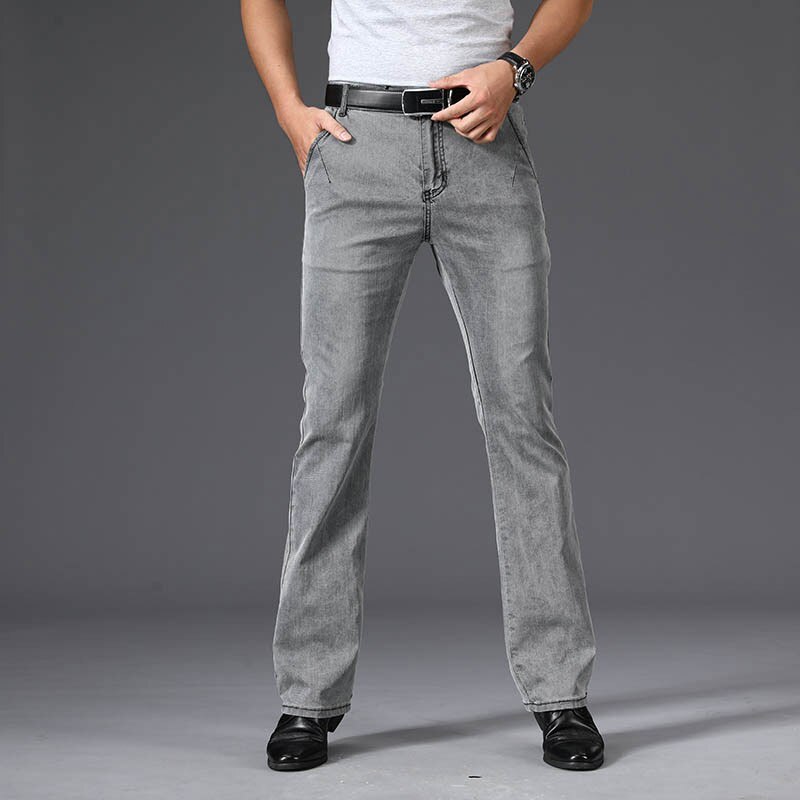 Zomer Dunne Micro Flared Jeans Mannen Boot Cut Denim Broek Koord Stretch Taille Ademend Mannelijke Mode Grijze Broek