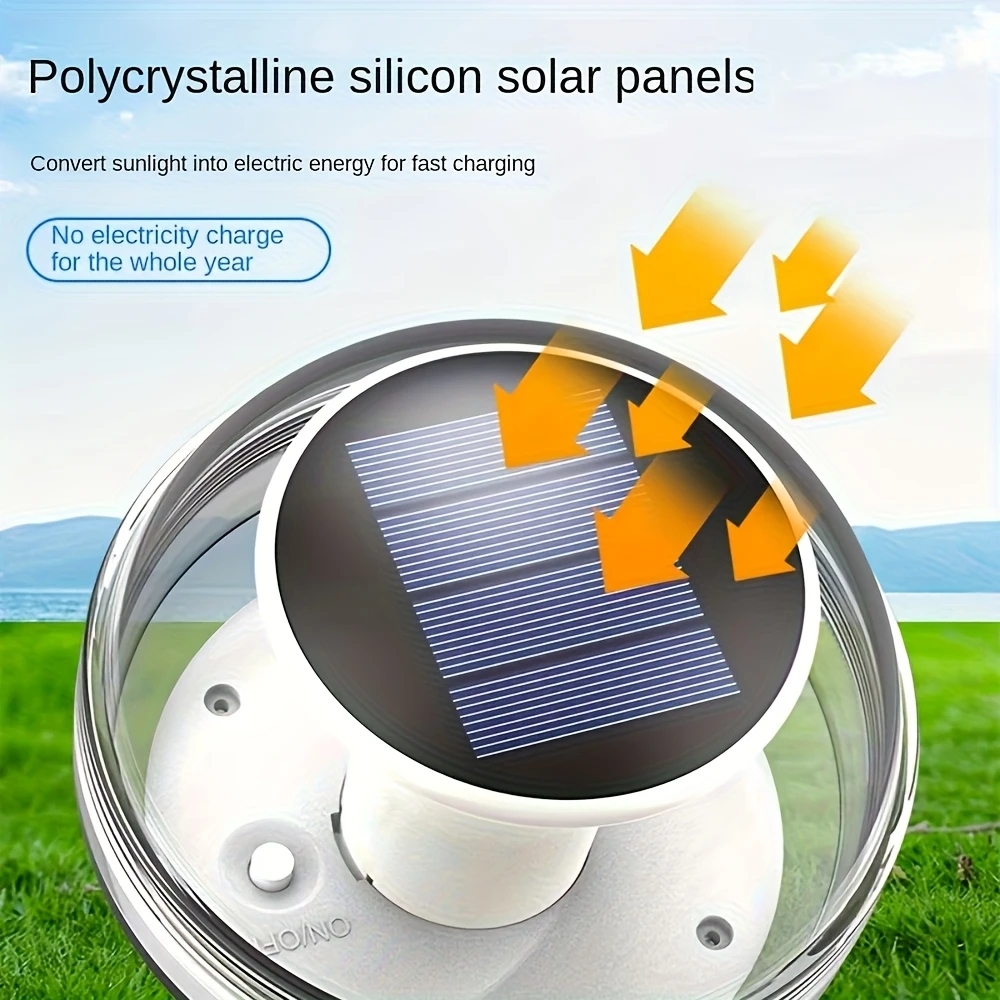 Led-solar-schwimmlampe für pools, solarbetrieben, wasserdicht, leuchtet und zeigt drei beleuchtungsmodi.