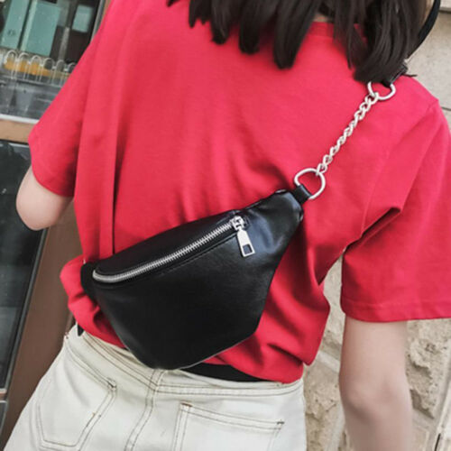 Kvinners midjeveske fanny pack pu bag beltetaske liten veske telefonnøkkelpose hvite sorte midjepakker