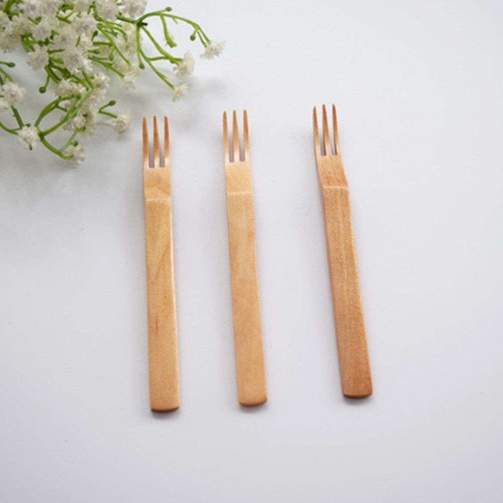 Tenedores de tres dientes de madera de estilo japonés, tenedor de ensalada, tenedores de postre, 4 Uds.