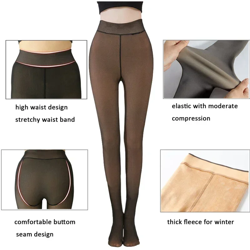 Medias de lana para mujer, pantimedias de invierno sexis ajustadas falsas translúcidas de cintura alta, mallas térmicas para mujer