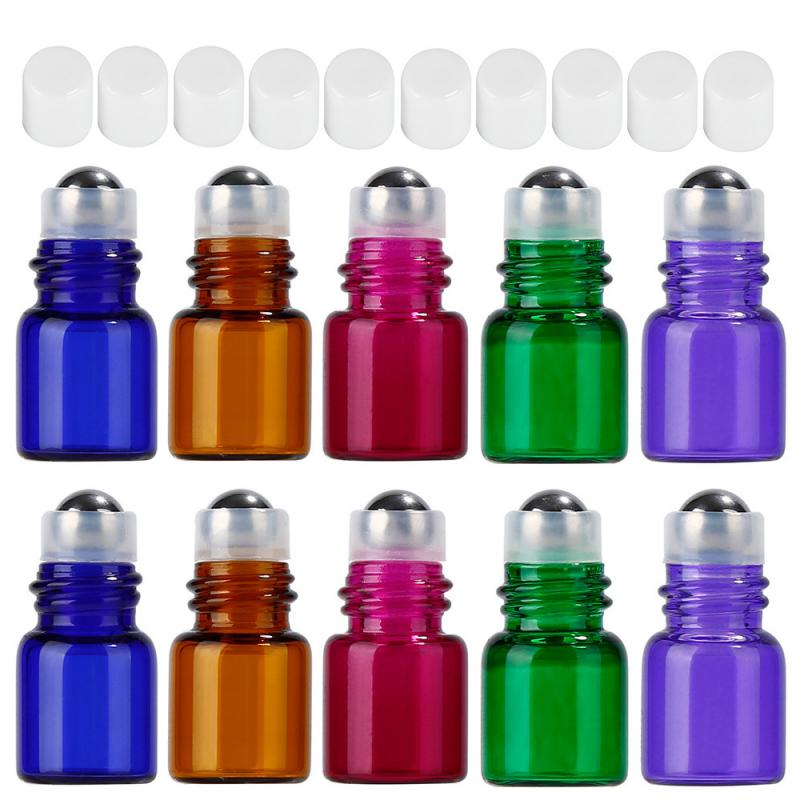 10Pcs 2Ml Roll Op Kleur Glazen Fles Lege Etherische Olie Draagbare Paars Navulbare Wit/Transparante Cap