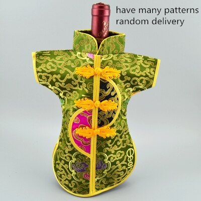 10 sztuk chińskie jedwabne satynowe woreczek pyłowy robić butelki wina dekoracja ubrań pokrywa 750ml dekoracja stołu świąteczny upominek weselny: zielony