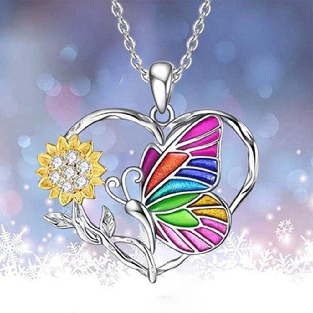 Schmetterling Blume Herz Halskette Mädchen Damen Sonnenblume Anhänger Valentinstag murmeln der Schild Freundschaft Liebe Schmuck