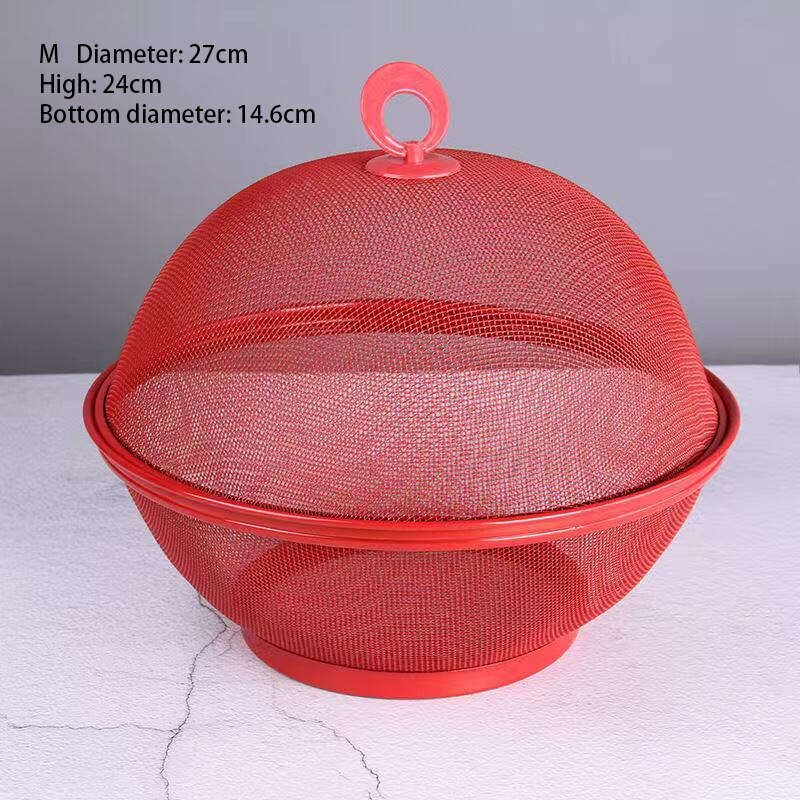 Metalen fruitmand met deksel, roestvrijstalen keukenafvoermand, snackgroentemand: 27cm rode