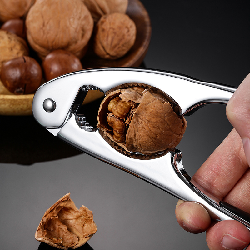 Cascanueces de carcasa de Metal plateado para nueces, Cascanueces de aleación de Zinc multifuncional para nueces, avellanas, macadami