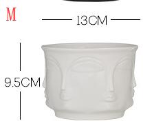 Nordic Facet gezicht Keramische bloempot Matte matte Goud Zilver Creatieve bloempot decoratie: M white