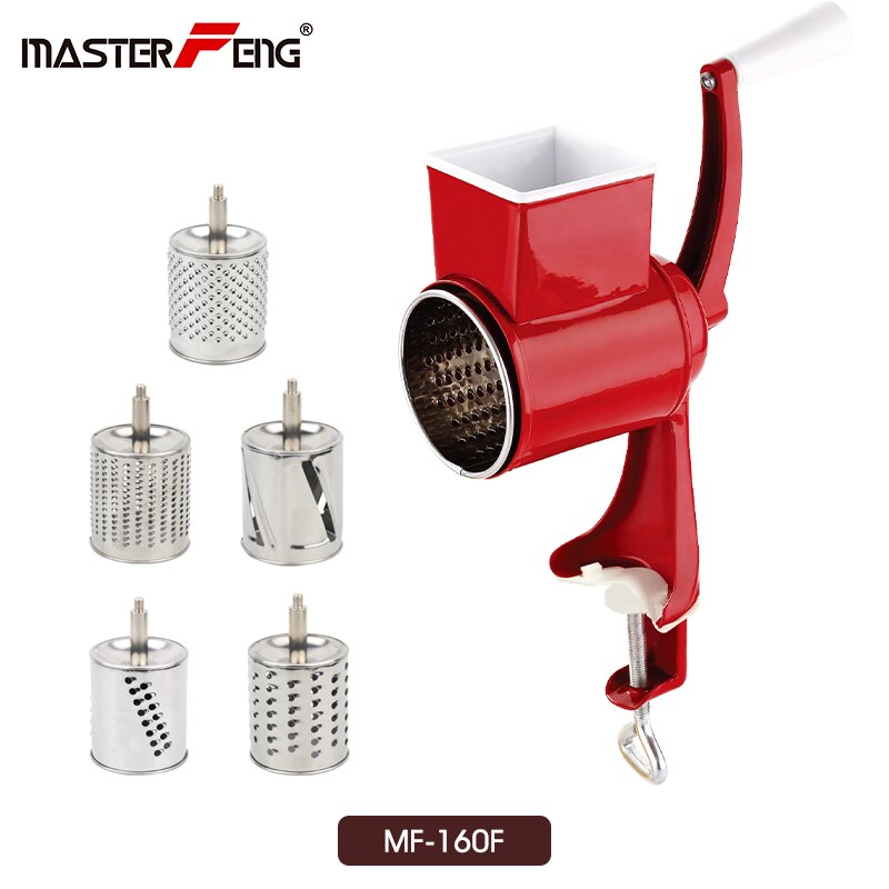 Stainless Steel Cheese Grater Rotary Chopper 5 Blades Included Kitchen Vegetable Shredder Salad Slicer, Multi-Use: MF-160F