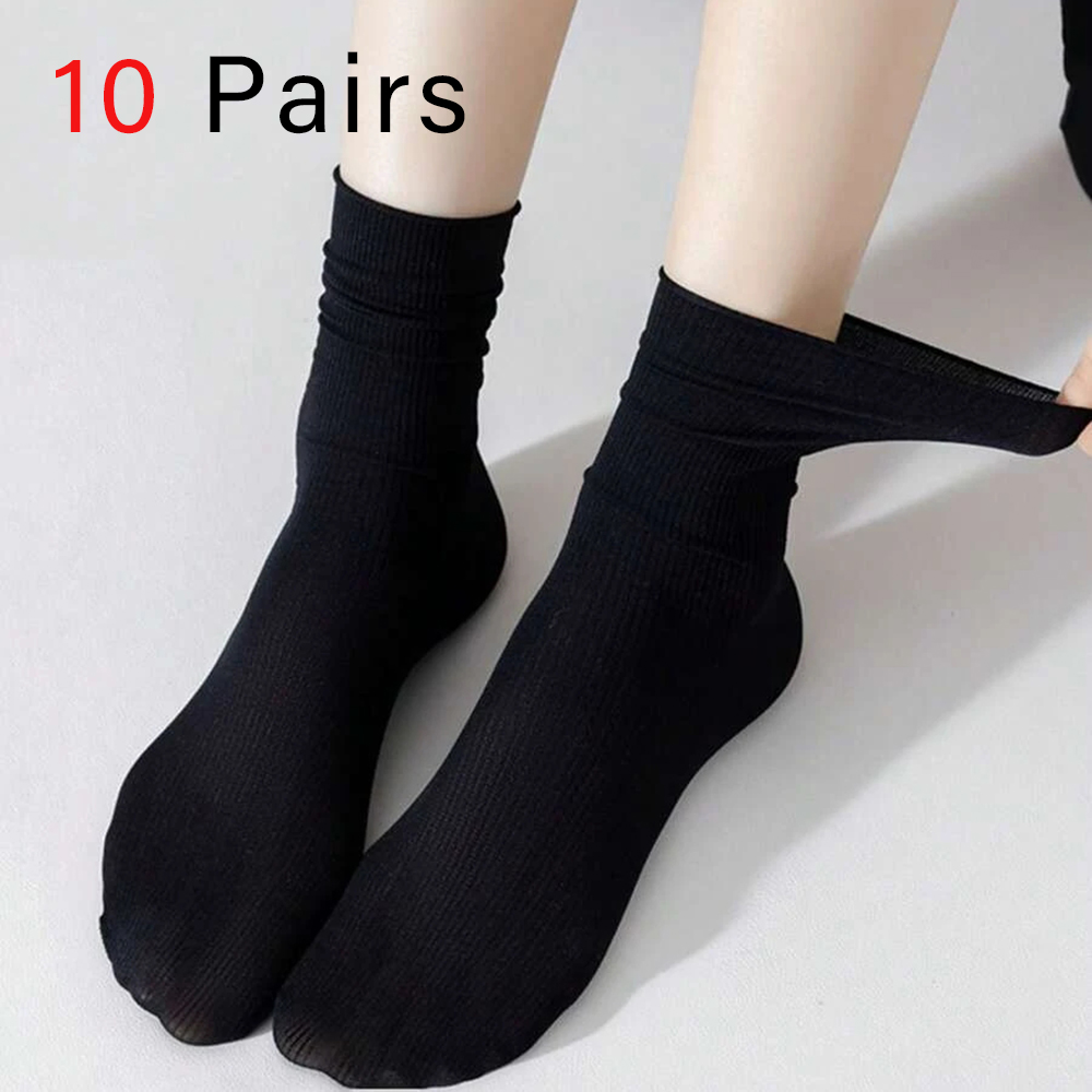 10 pares de calcetines de longitud media para mujer, calcetines informales transpirables, suaves, cómodos, ligeros, versátiles, a la , en blanco y negro, colores sólidos: Negro