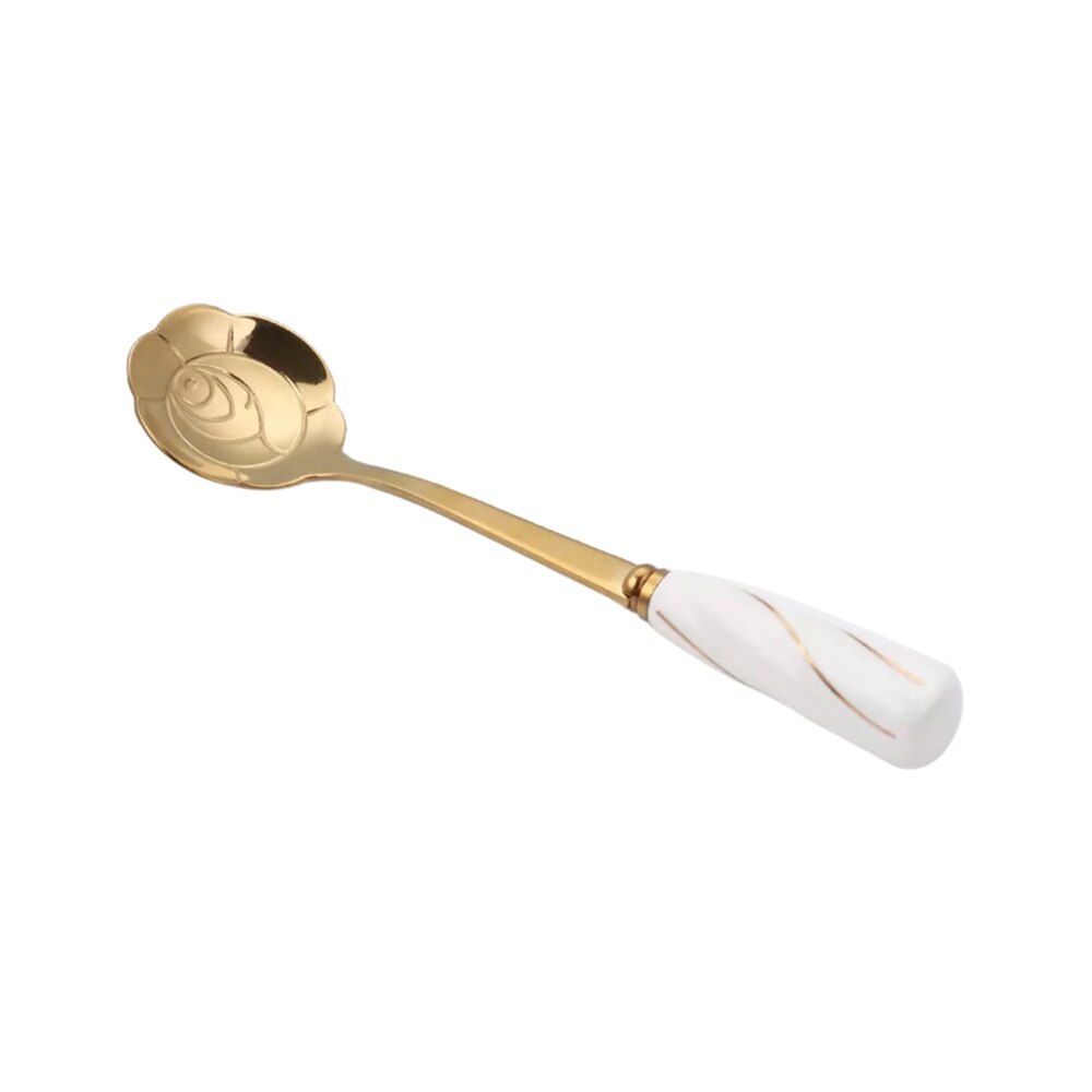 Tableware Coffee Tea Stirring Spoon Ceramic Handle Scoop Stainless Steel Plated Cherry Teaspoons Kitchen novelty accessories: 5