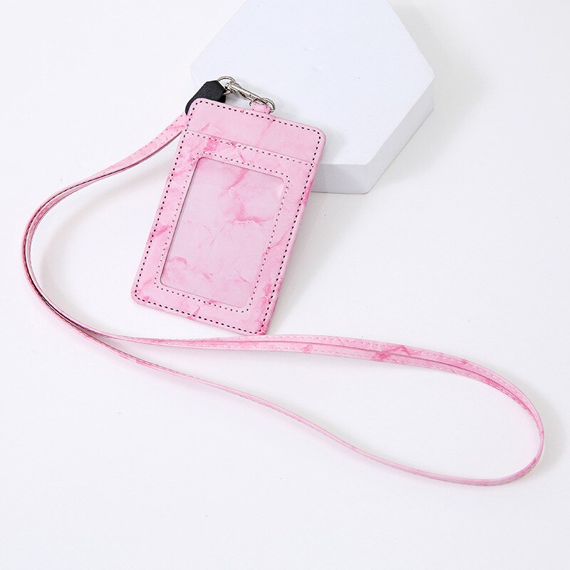 Leuke Marmer Lanyard Credit Card Id Houder Tas Student Vrouwen Reizen Bank Bus Visitekaartje Cover Badge Portemonnee Tassen: Pink