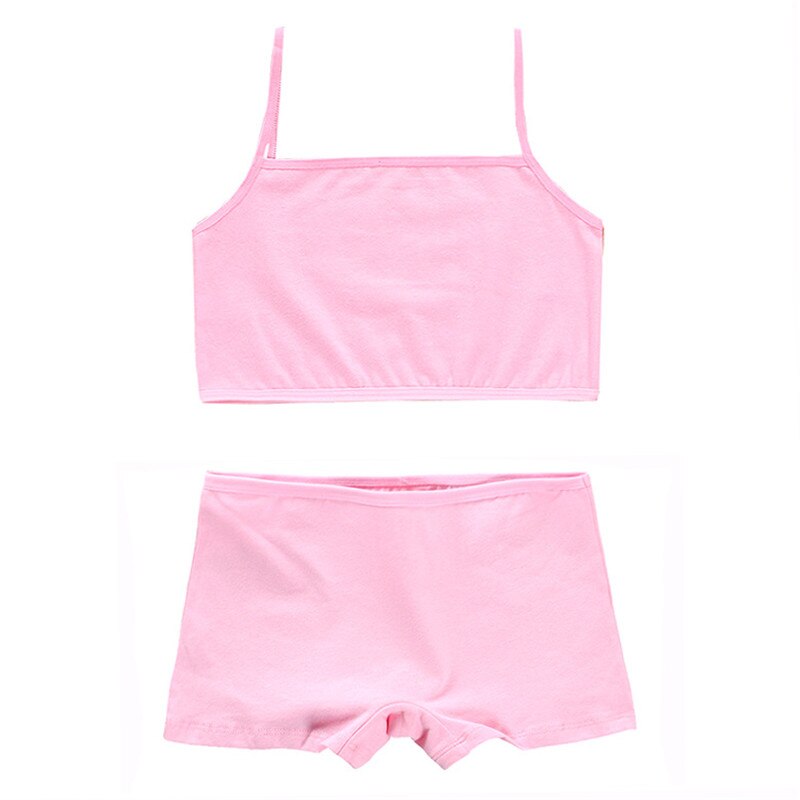 Tieners Bh Set Meisjes Ondergoed Hemdje Katoen Hipster 8-12Y Kids Verstelbare Sling Grote Meisje Training Zomer Sport: Roze