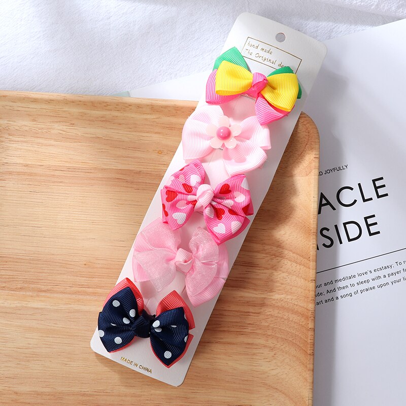 5 stk/sæt sløjfe hårnål pige farve print hårnål hår tilbehør baby farve sløjfe hår tilbehør børn hår spænder: Stil -1