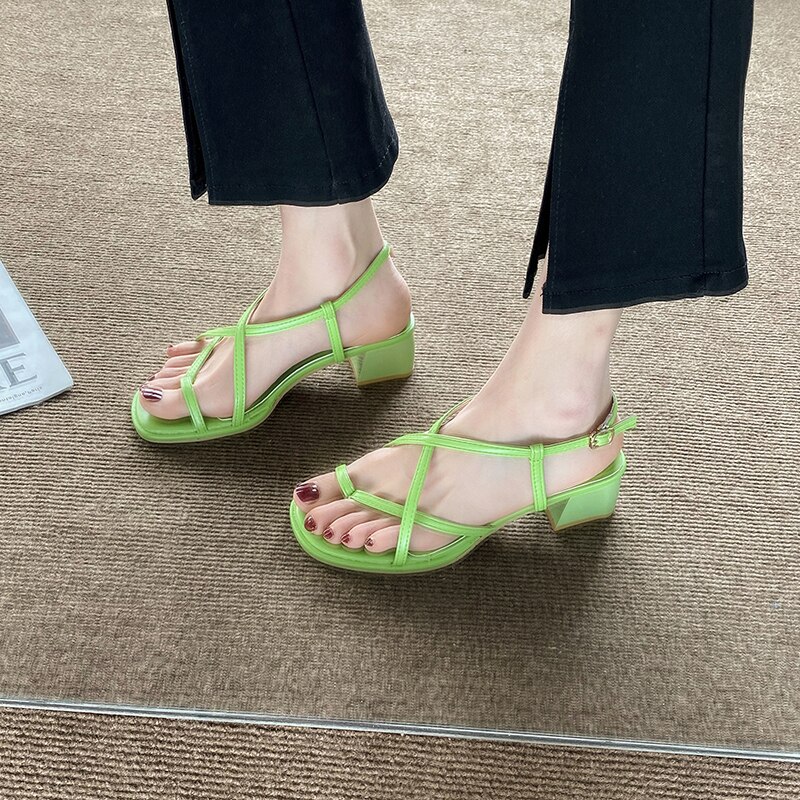 Gesp Beige Hakken Sandalen 2022 Vrouwen Dames Schoenen Zomer Slippers Platform Med Zwart Gladiator Meisjes Corrigerende