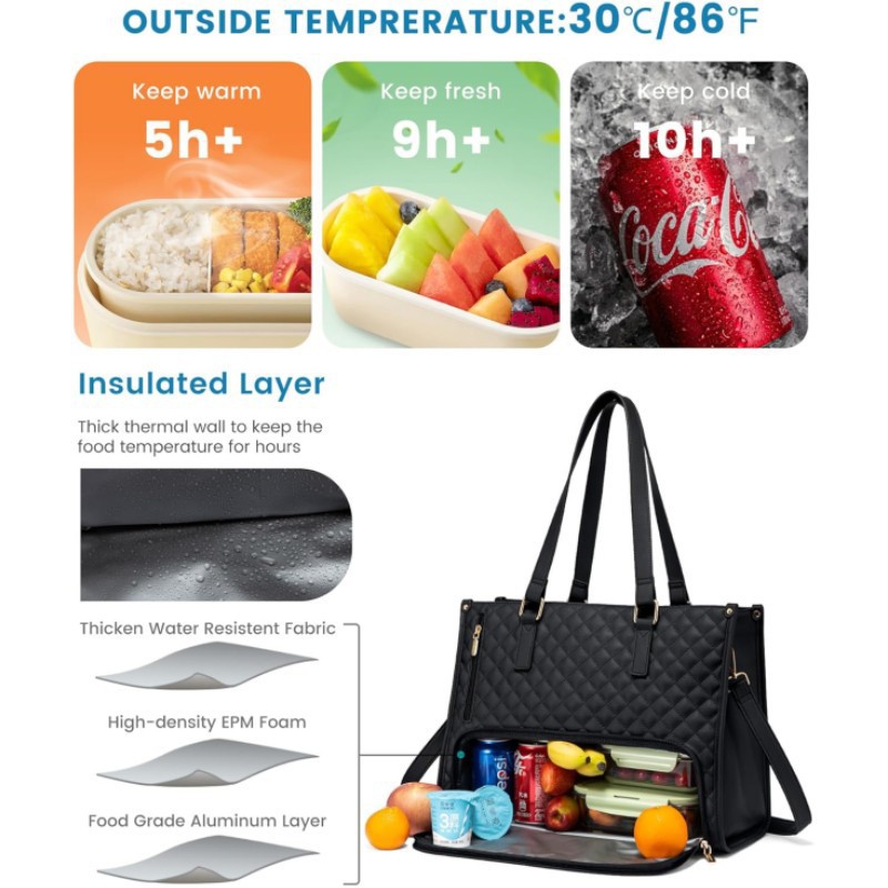 Lunch Bag for Women 15.6 Inch 2-in-1 Lunch Tote Bag Combo Laptop Bag with Insu