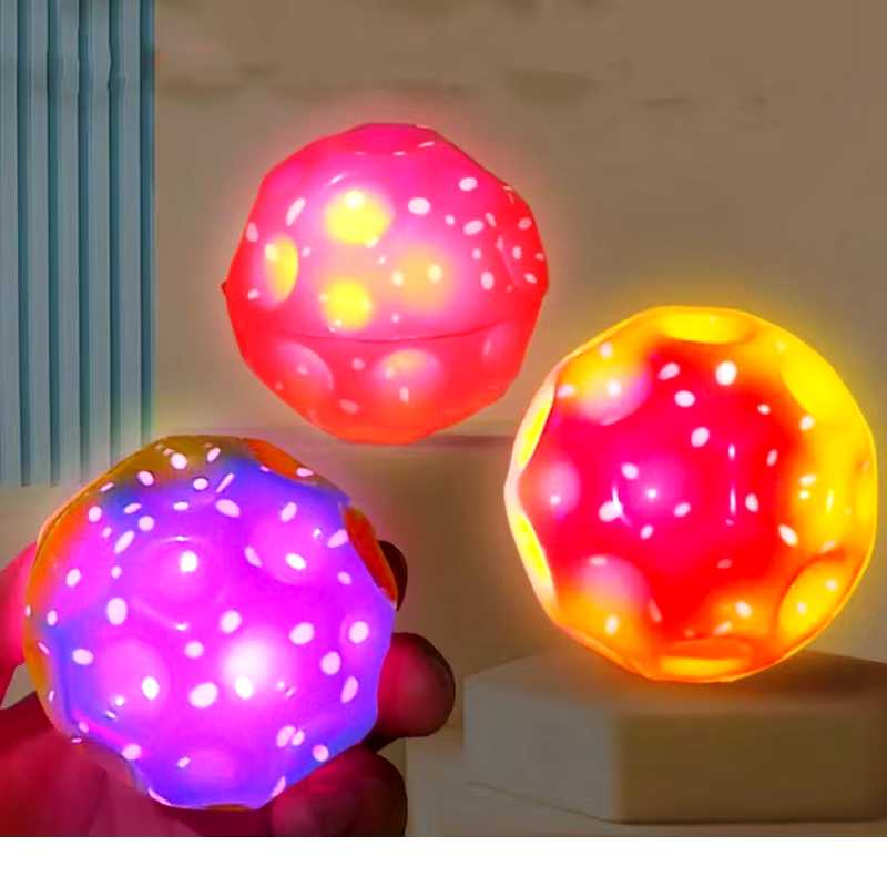 Bola quicando extrema alta com luz led bola espacial brilhante crianças brinquedos ao ar livre brinquedos fidget alívio do estresse buraco bola
