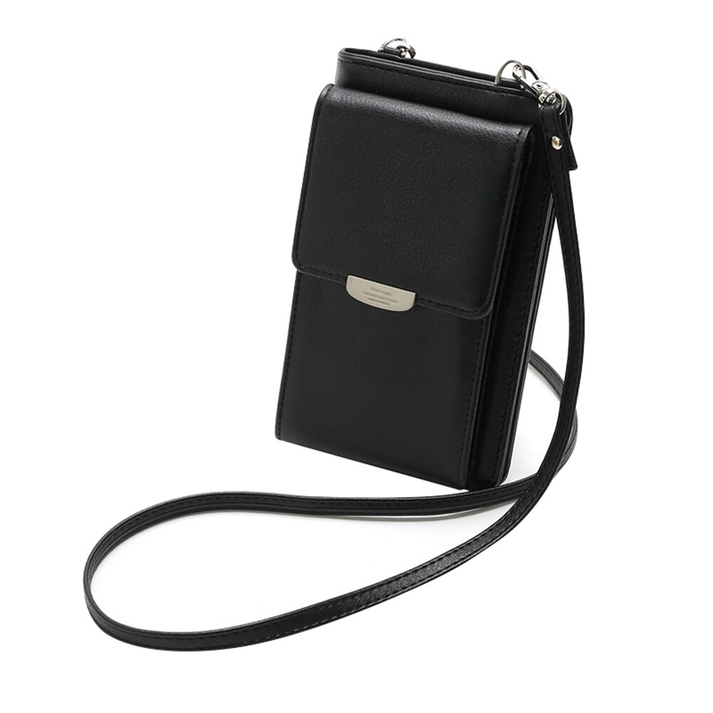 Women Crossbody Phone Wallet Case Multi Function Shoulder Bag Women's Wallet Female Purses: Black