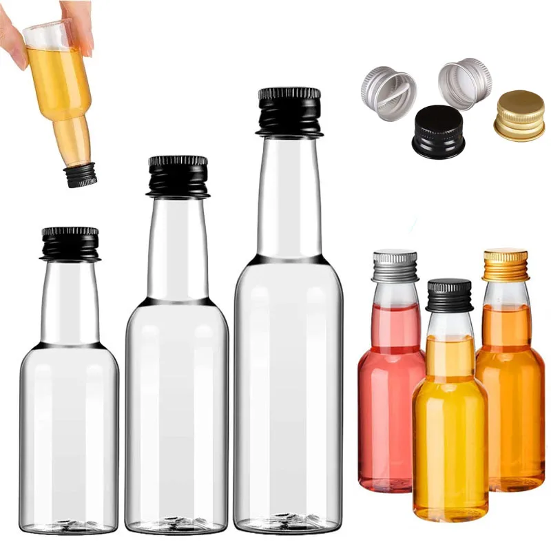 50Pcs 30ml-150ml Empty Clear Plastic Mini Liquor Bottles Refillable Spirits Container For Juice Drink Wine Alcohol Wedding Party