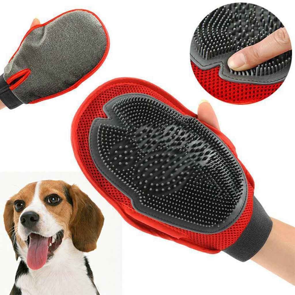 Gant chat rouge chien chats bain brosse peigne cheveux Double face gant animal chiot cheveux toilettage Massage Gomas De Perro Pelo 19June18 P30